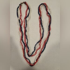 Vintage Patriotic Red, White, And Blue Square Beaded Necklace